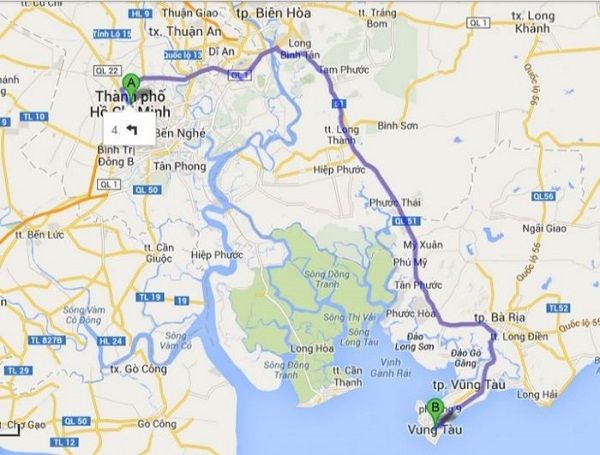 Từ Sài Gòn đi Vũng Tàu bao nhiêu km